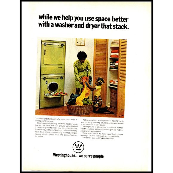 1970 Westinghouse Washer Dryer Stack 2 Page Vintage Print Ad Avocado Green Photo - Picture 3 of 3